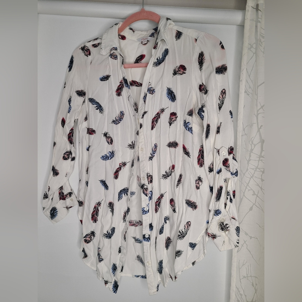 White Feather Print Shirt
